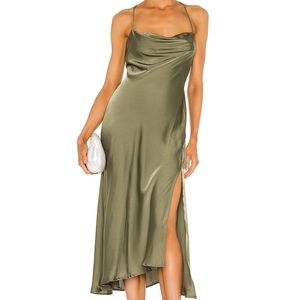 Astr Label satin effect dress - olive